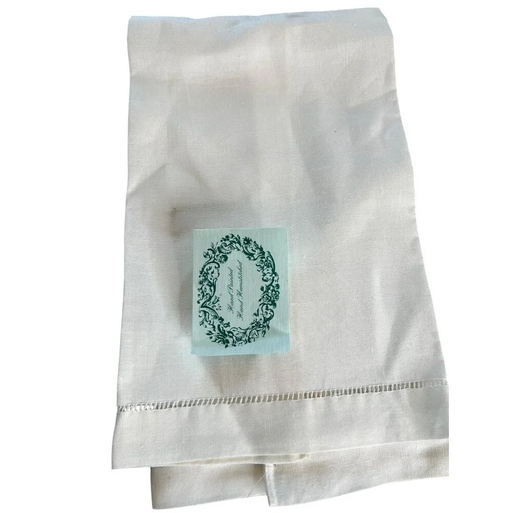 New Hand-Painted Holiday Linen Guest Towels With Hemstitch Design